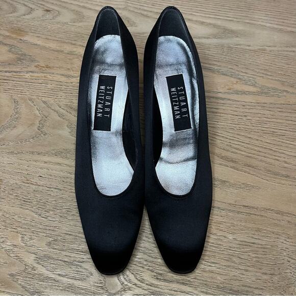 Stuart Weitzman Vintage 90s Satin Block Heel Classic Pumps Black Size 7 - Picture 6 of 15